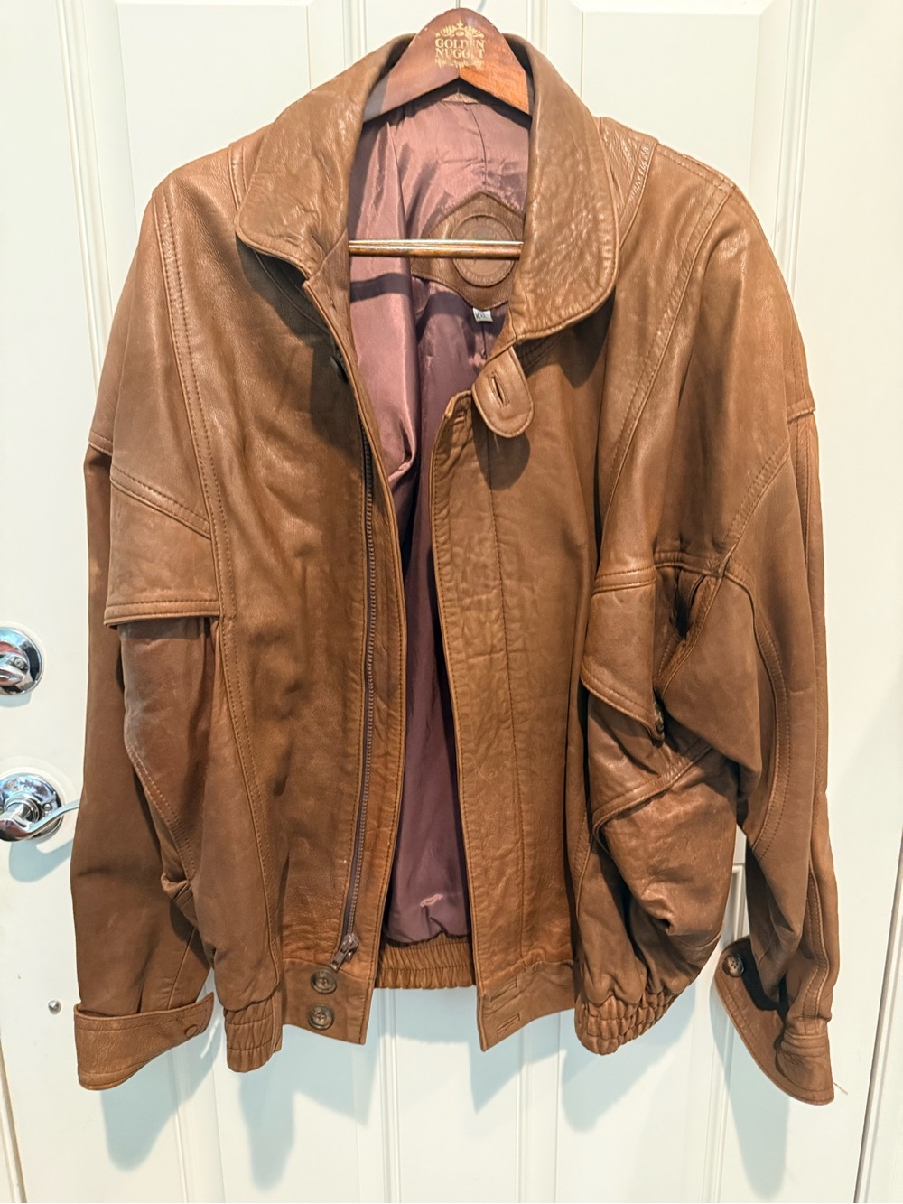 Men's Brown Leather Bomber Jacket - Classic Casual